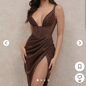 House of CB beautiful brown corset midi dress with slit